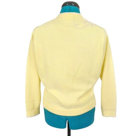 1950s Cashmere Cardigan Yellow Vintage Sweater Handmade British Crown Colony 60s - Picture 7 of 10